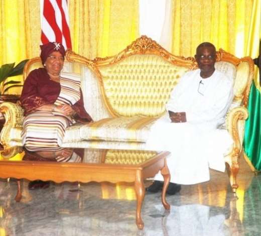 PRESIDENT MILLS AND MRS JOHNSON-SIRLEAF AT THE CREDENTIAL HALL AT THE CASTLE, OSU