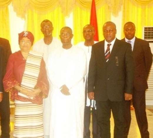 PRESIDENT MILLS (MIDDLE) MRS JOHNSON-SIRLEAF, LIBERIAN PRESIDENT(LEFT) AND VICE PRESIDENT MAHAMA (RIGHT) AT THE CASTLE, OSU