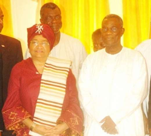 PRESIDENT MILLS (RIGHT) AND MRS JOHNSON-SIRLEAF AT THE CASTLE, OSU.