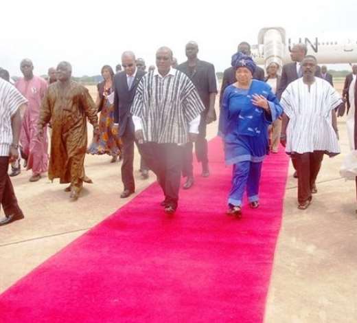 VICE PRESIDENT MAHAMA AND LIBERIAN PRESIDENT MRS JOHNSON-SIRLEAF GOING TO THE JUBILEE LOUNGE AT K.I.A.