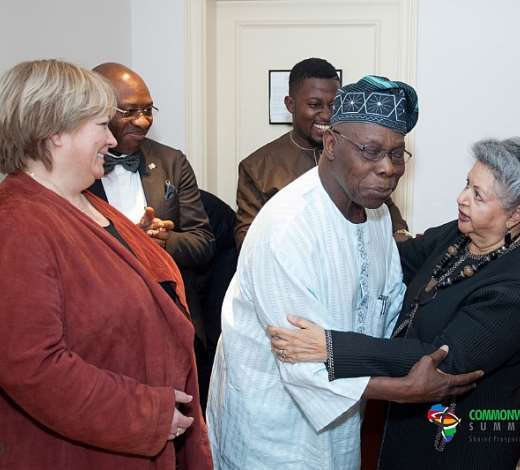 dr caroline harper commonwealth sightsavers ceo and heritage bank ceo ifie sekibo watch on as cafi co chairs chief obasanjo and baroness flather shares a moment medium