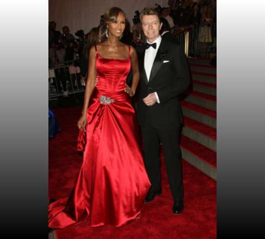 Iman and David Bowie were also present for the Superheroes: Fashion and Fantasy show. She still looks great and he seems to be getting a little younger. Must be a great marriage.