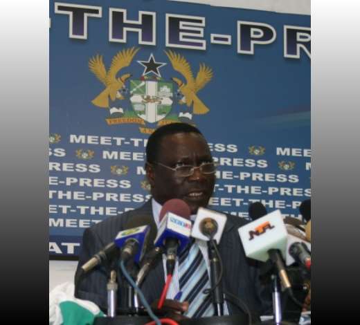Mr John Tia Akologu, Minister of Information addressing the press.
