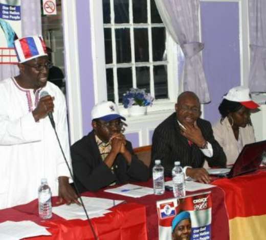 Nii Asare-Addy, secretary The London Group, delivering his mission statement. (L-R: Nii Asare-Addy; Hon. Ben Annan - Aliu Mahamas National Campaign Manager; Alhaji Issah Danjuma - Vice Chairman and Akosua Afriyie Nimoh - Womens Organiser; both of The London Group.)