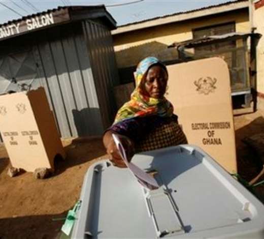 Alimatu Banasi casts her vote for president at the Victory International polling station in the Kakuudi neighborhood of Accra, Ghana Sunday, Dec. 7, 2008. An estimated 12.4 million registered voters, roughly half the country s population of 23 million, will choose from one of eight candidates to succeed President John Kufuor, who is stepping down after two terms as required by law. (AP Photo/Rebecca Blackwell)