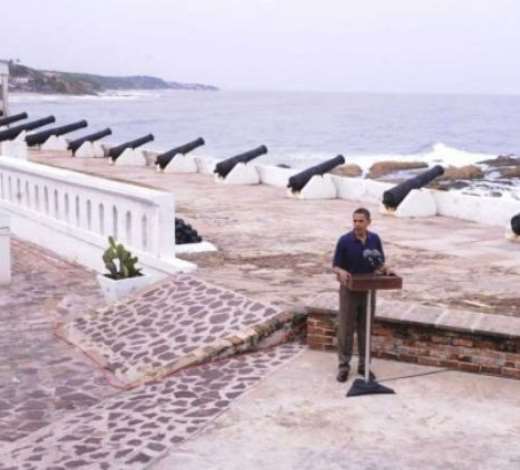 US President Barack Obama delivers remarks after touring Cape Coast Castle in Cape Coast, Ghana 11 July 2009. President Obama is spending the day in Ghana addressing Parliament, visiting a maternal health program and touring Cape Coast Castle. EPA/SHAWN THEW