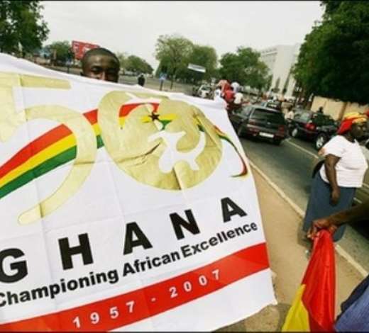A street vendor walks with a banner featururing Ghanas Independence on the streets of the capital city Accra, 02 March 2007, ahead of the countrys 50th Independence Anniversary celebrations. The first colony in sub-Saharan Africa to gain independence, Ghana will on Tuesday celebrate its 50th anniversary, sure of its own identity, but elsewhere on the continent things are not always so clear-cut.(AFP/File/Kambou Sia)