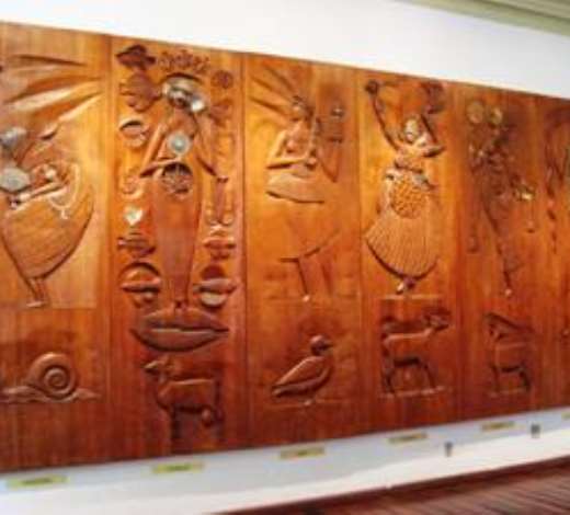 African gods, orisas, murals by Caryb, each panel represents an orisa with his weapons and liturgical animal.