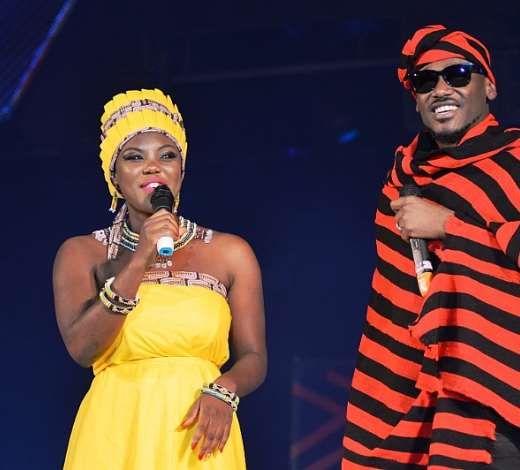 L-R: All Africa Music Awards, AFRIMAs co-host, Maryse Acotie (Togo) and AFRIMAs host, 2face Idibia (Nigeria) at the 2014 AFRIMA awards ceremony held at Grand Ballroom, Oriental Hotel, Lagos recently