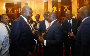 Vice President, Dr. Bawumia interacting with Dr. Eugene Owusu (left),