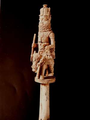 Ivory staff with Iyase, Benin, Nigeria, now in Pitt-Rivers Museum, Oxford, United Kingdom