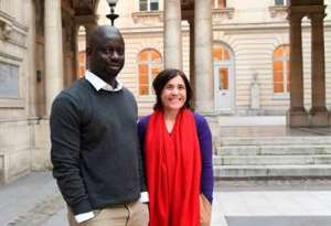 Felwine Sarr, Senegal, and B&eacute;n&eacute;dicte Savoy, France, in the courtyard of Coll&egrave;ge de France, Paris, where they prepared their famous ground-breaking report on restitution of African cultural heritage,2018. Africa is forever grateful.