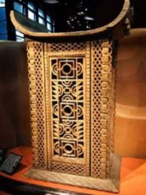 Throne of King Gh&eacute;zo, Abomey, Dahomey, Republic of Benin, now in Mus&eacute;e du Quai Branly, Paris, France, to be returned to Benin.