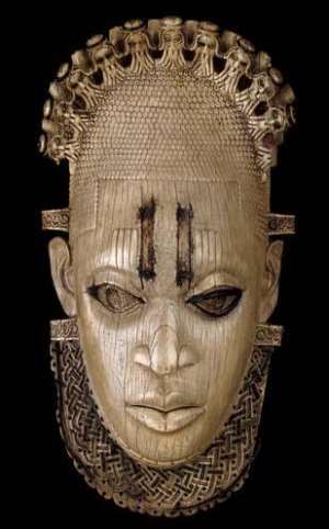 Hip mask of Queen-mother Idia, Benin, Nigeria, looted in 1897 and now in British Museum, London, United Kingdom.