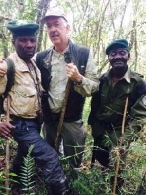 Ken with Bakongo and Kalolo, two park rangers he met in the DRC. Courtesy Ken Strange