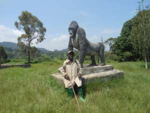 A park ranger standing in front of Kahuzi-Biega Park's entrance. Courtesy Ken Strange
