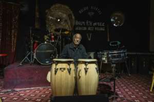 A composer and multi-percussionist, Astatke plays the Cuban-style conga drums among other instruments.  By Amanuel Sileshi (AFP)