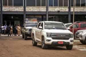 A police vehicle carrying Jewel Howard-Taylor leaves the Monrovia City Court.  By Matthew Jacobs (AFP)