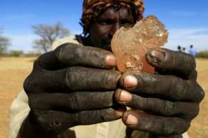 A Sudanese man shows gum arabic sap harvested east of El-Obeid in North Kordofan.  By ASHRAF SHAZLY (AFP)