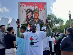 Activists demonstrate in front of the White House, calling on the US to intervene to stop the fighting in Sudan.  By Daniel SLIM (AFP/File)
