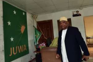 Ahmed el-Barwan, General Secretary of Comoros opposition Juwa party in the party offices in July, the month before they were shuttered.  By TONY KARUMBA (AFP)