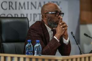 Alleged crime kingpin Vusimuzi Cat Matlala appears before the Madlanga commission.  By PHILL MAGAKOE (AFP)