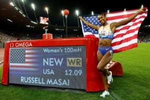 American Masai Russell celebrates after breaking the world record in Zurich.  By Stefan Wermuth (AFP)