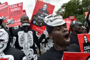 An anti-coal protest in Lamu, Kenya, where China has financed a coal-fired project.  By TONY KARUMBA (AFP/File)