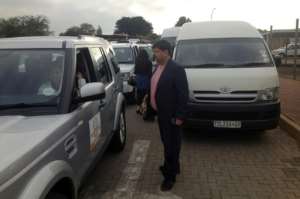 Atul Gupta welcomes guests arriving for a family wedding at Waterkloof Airforce Base, outside Pretoria, in 2013