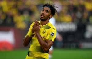 Aubameyang in action against Borussia Moenchengladbach earlier this season