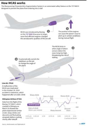 Boeing's MCAS anti-stall system. By Janis LATVELS (AFP)