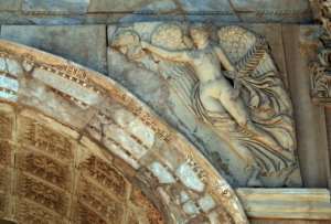 Carved detail of the Septimius Severus arch, which is named for the Roman emperor born in Leptis Magna and who lavished resources on his hometown.  By Mahmud TURKIA (AFP)