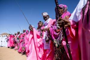 Chadian dancers performed at the Amdjarass International Festival of Saharan Cultures (FICSA).  By Joris Bolomey (AFP)