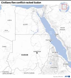 Civilians flee conflict-racked Sudan.  By Sophie RAMIS (AFP)