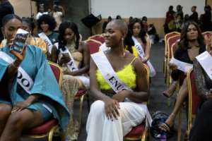 Contestants for Miss Universe Nigeria gathered at a Lagos hotel.  By FAWAZ OYEDEJI (AFP)