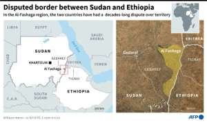 Map locating the region of Al-Fashaga where Sudan and Ethiopia have decades-long dispute over territorial claims..  By Aude GENET (AFP)