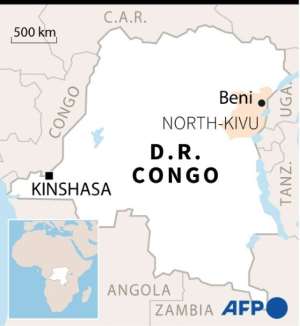 Map of DR Congo locating Ituri province and Djugu territory.  By Sophie RAMIS (AFP)
