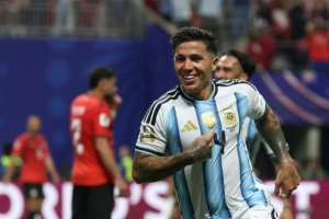 Enzo Fernandez scored the header that sent Argentina into the World Cup quarter-finals.  By Odd ANDERSEN (AFP)