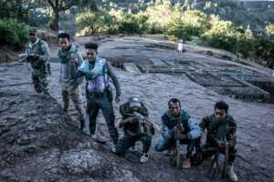 Fano militia fighters are pictured in Lalibela in December 2021.  By Solan Kolli (AFP/File)