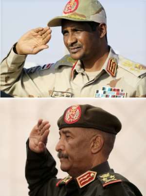 File photographs show Mohamed Hamdan Daglo (top), leader of the Rapid Support Forces (RSF), and Sudans army chief Abdel Fattah al-Burhan.  By Ashraf SHAZLY (AFP)