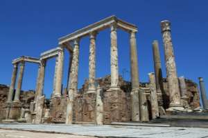 Fine marble columns lined the theatre stage.  By Mahmud TURKIA (AFP)