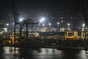 Fishermen who spoke to the Environmental Justice Foundation reported unloading shark fins at night at the port of Dakar, pictured here.  By PATRICK MEINHARDT (AFP/File)