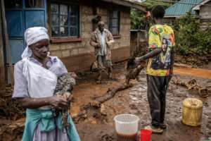 Flash floods hit the village of Kamuchiri, near Mai Mahiu, where a dam burst on Monday.  By LUIS TATO (AFP)