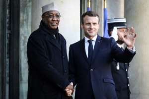 Frances President Emmanuel Macron welcomes Chads President Idriss Deby as he arrives at the Elysee presidential palace in 2019.  By LUDOVIC MARIN (AFP/File)