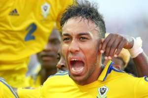 Gabons forward Pierre-Emerick Aubameyang celebrates after scoring a goal during their 2017 Africa Cup of Nations group A football match against Guinea-Bissau at the Stade de lAmitie Sino-Gabonaise in Libreville on January 14, 2017