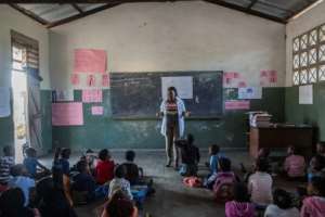 Government policy is for teachers to have three years of training, but that has been cut down to one year due to budget shortages and the nationwide shortage of all teachers.  By MAURO VOMBE (AFP)