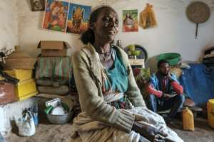 Grief: Beyenesh Tekleyohannes at her home in Dengolat. She lost her husband, two adult sons and two nephews in a massacre allegedly carried out by Eritrean troops.  By EDUARDO SOTERAS (AFP)