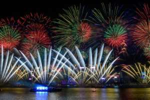 Hundreds of thousands of revellers packed the streets on both sides of Hong Kongs Victoria Harbour for a spectacular fireworks display.  By ANTHONY WALLACE (AFP)