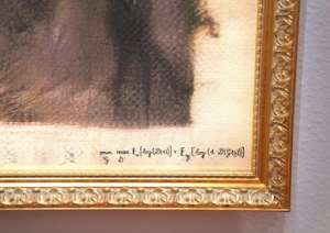 In the right hand corner, the portrait is signed with the mathematical formula used to create it.  By TIMOTHY A. CLARY (AFP)