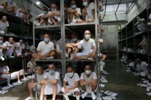 Inmates in the CECOT mega-prison in El Salvador.  By Oscar RIVERA (AFP)